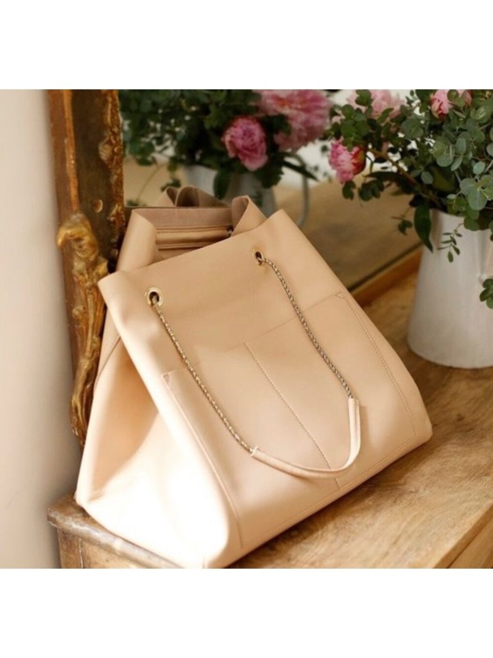 Sezane blush pink  leather gaby tote large